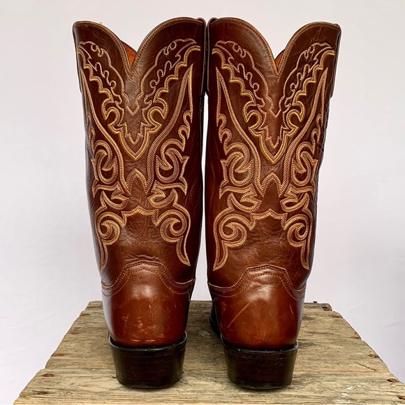 SOLD LUCCHESE 1883 Lizard Exotic Goat Leather Brown Cowboy Western Boots Mens 12 - Picture 4 of 9